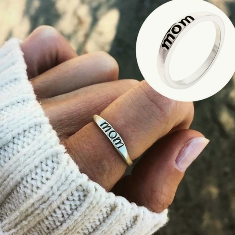 Minimalist "Mom" Silver Mothers Day Ring